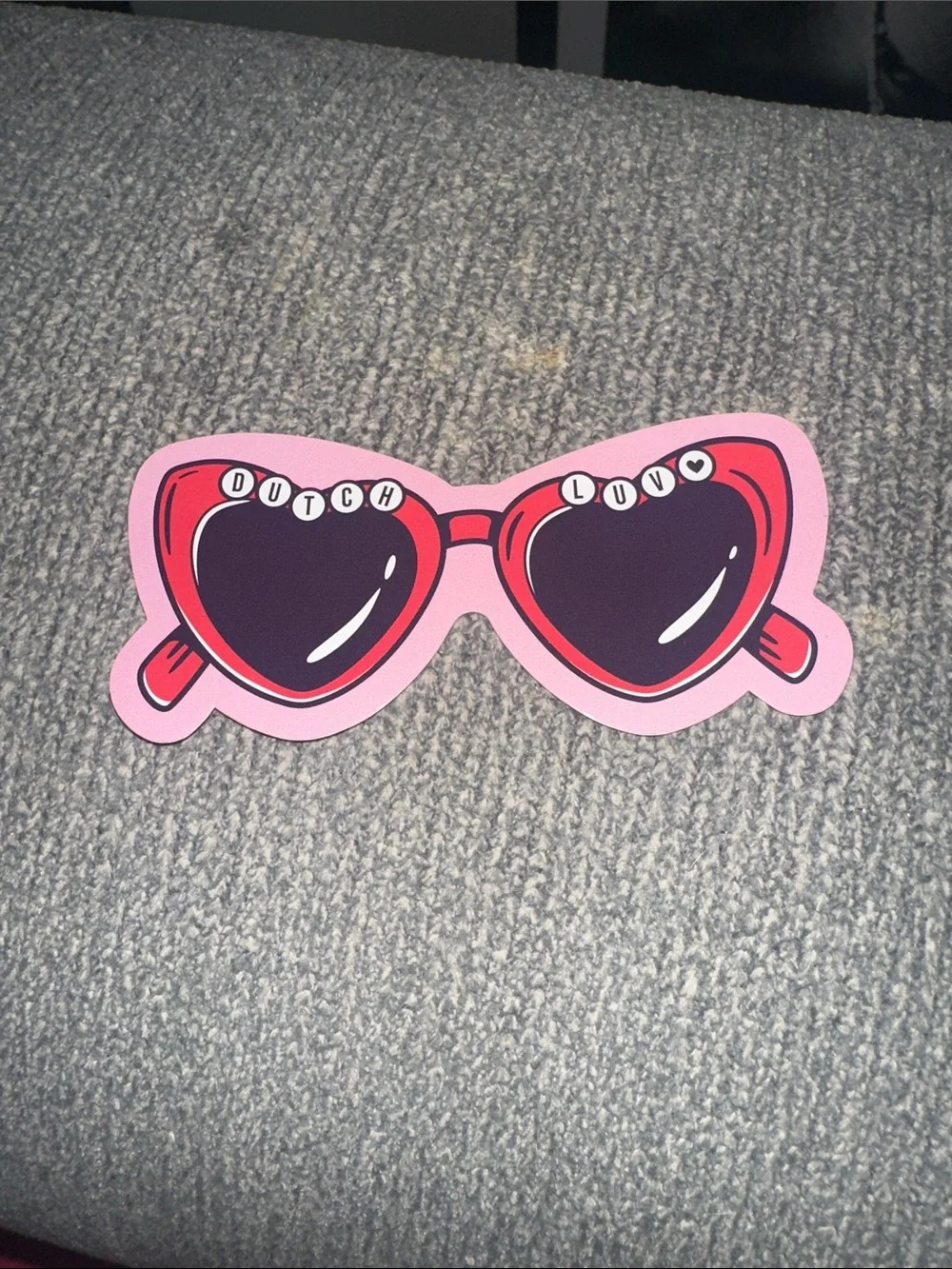 Dutch Bros Pink and Red Heart Sunglasses Sticker